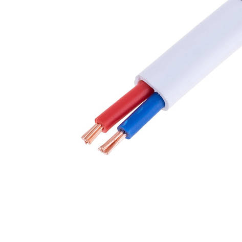 Дріт плоский 2x1.5mm2 багатожильний у білій оболонці 16AWG (PVC, 2 x 48xD0.2 mm) чорний, червоний, 1 м, фото 1