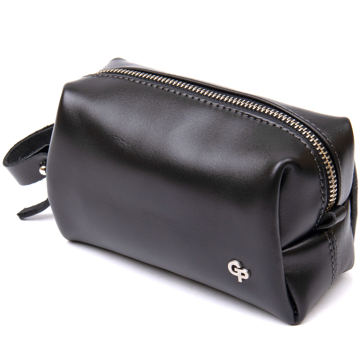 Шкіряна глянсова чоловіча косметичка GRANDE PELLE 11413 Чорний, фото 1