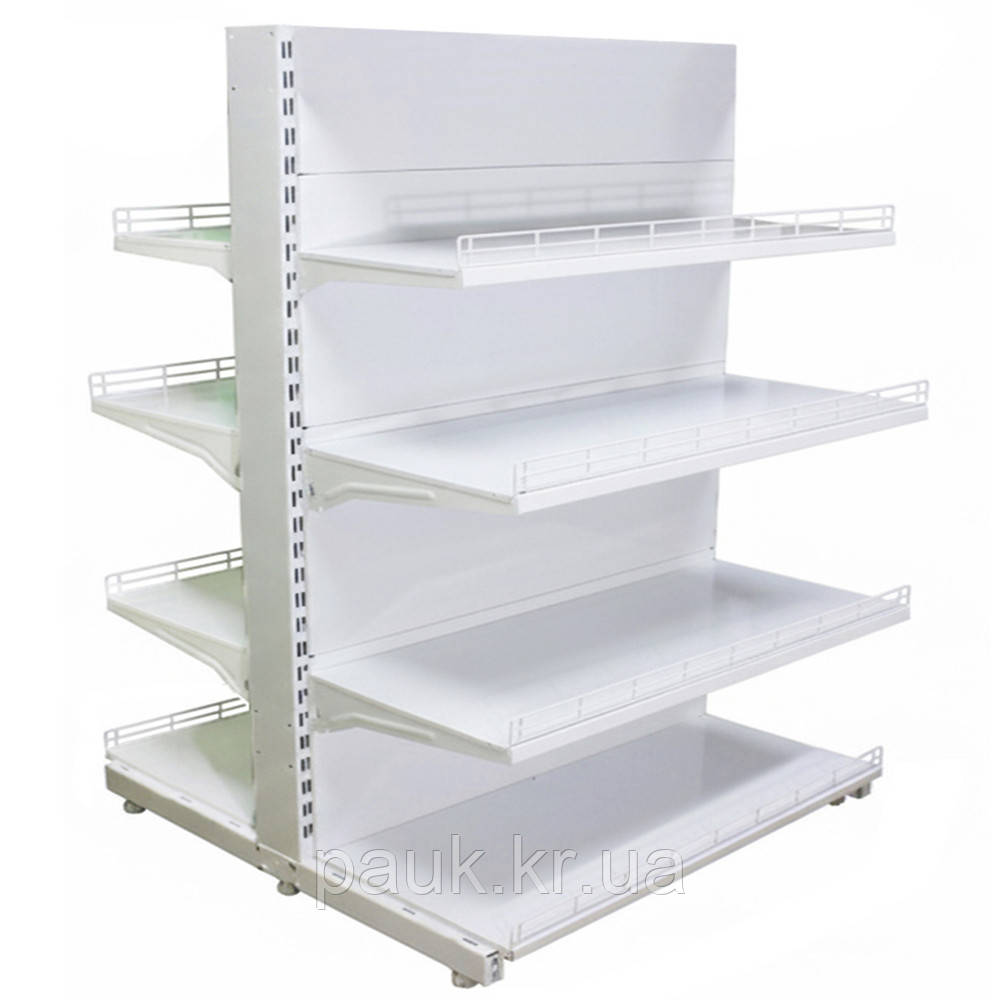 Стелаж прямий двосторонній 1600*1200 мм, приставний стелаж 8 полиць, торговий стелаж в магазин, стелаж для продуктів торгівельний, фото 1