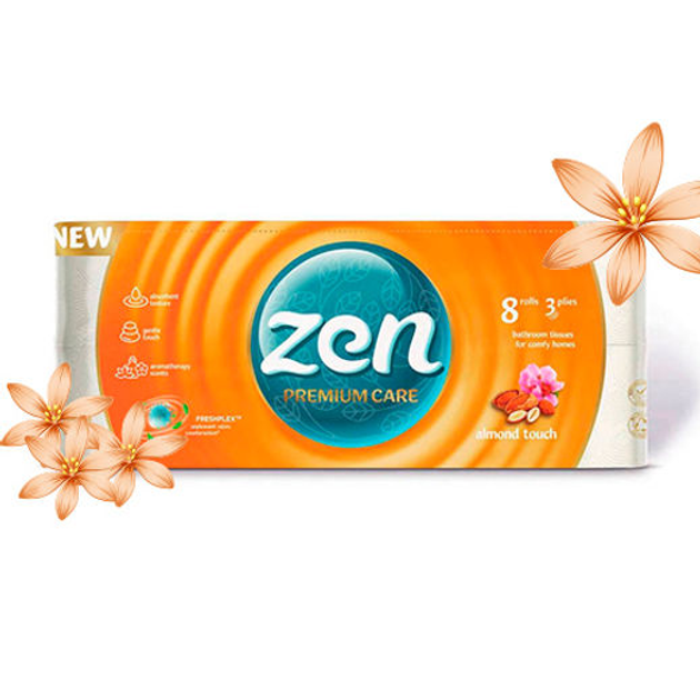 Туалетний папір Zen Premium Care Almond Touch 3 шари 145 відривів 8 рулонів, фото 1