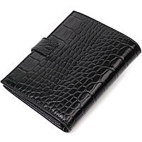 Фактурне портмоне для чоловіків з натуральної шкіри з тисненням під крокодила BOND 22057 Чорний, фото 2