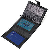 Фактурне портмоне для чоловіків з натуральної шкіри з тисненням під крокодила BOND 22057 Чорний, фото 7