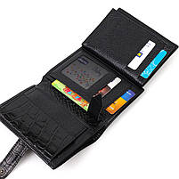 Фактурне портмоне для чоловіків з натуральної шкіри з тисненням під крокодила BOND 22057 Чорний, фото 8