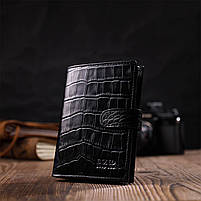Фактурне портмоне для чоловіків з натуральної шкіри з тисненням під крокодила BOND 22057 Чорний, фото 10
