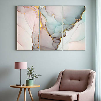 Картина в спокійних пастельних кольорах Мармур Декор для спальні, вітальні 90х60 із 3х модулів