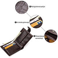 Гаманець для чоловіків горизонтального формату з натуральної шкіри з тисненням під крокодила CANPELLINI 21770 Коричневий, фото 5