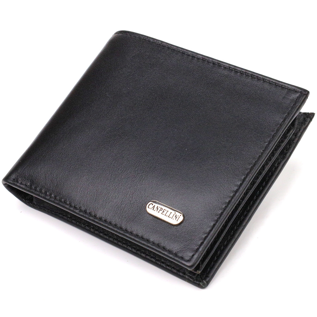 Класичне чоловіче портмоне з натуральної гладкої шкіри CANPELLINI 21786 Чорне, фото 1