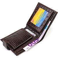 Функціональний горизонтальний гаманець для чоловіків з натуральної шкіри з тисненням під крокодила CANPELLINI 21885 Коричневий, фото 7