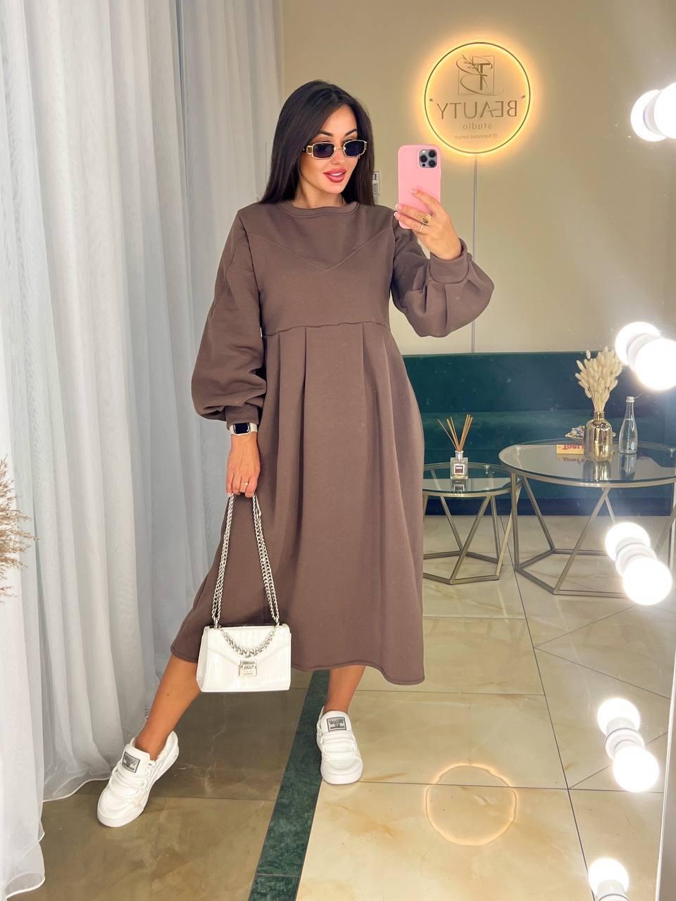 Жіноче плаття; Оцвета: меланж,чорній, фрез,шоколад,графіт, беж; Розміри 42-46,48-52;, фото 1