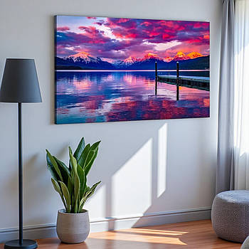 Картина Природа Гарний захід сонця над водою Яскравий настінний декор для інтер'єру Друк на полотні 60х40см