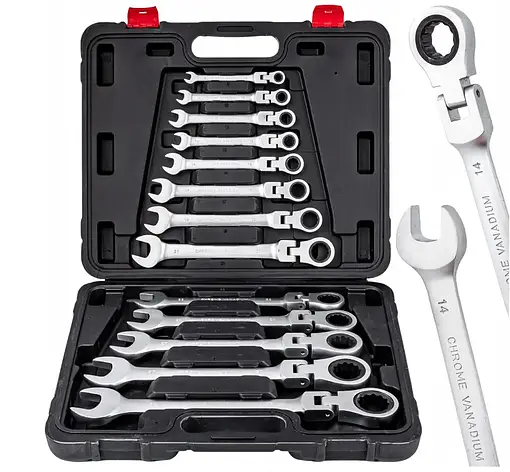 Набір ріжково-накидних ключів із тріскачкою Keltin K00105 8-32 мм 13 од., фото 1