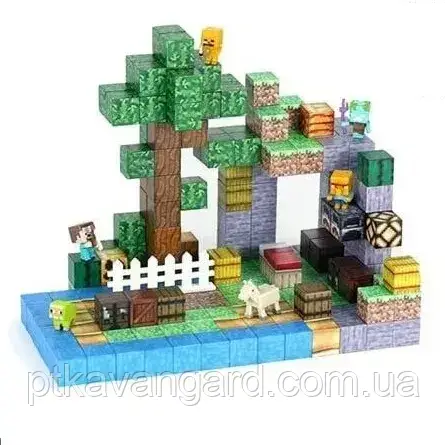 Магнітний конструктор Minecraft 203 магнітних блоків + 6 фігурок Dream World LZCK 085, фото 1