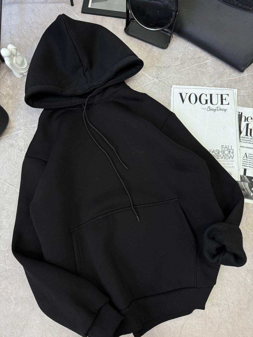 Жіноче тепле худі; Кольори: меланж, чорний; Розміри — оверсайз (42-46) ;, фото 1