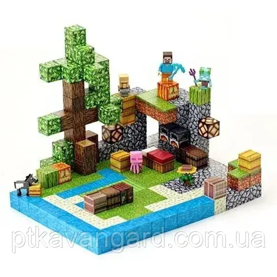 Магнітний конструктор Minecraft база біля річки 212 магнітних блоків + 6 фігурок Dream World LZCK 017, фото 1