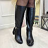 Жіночі чоботи на стійких підборах. Натуральна шкіра та замша чорного кольору, фото 3