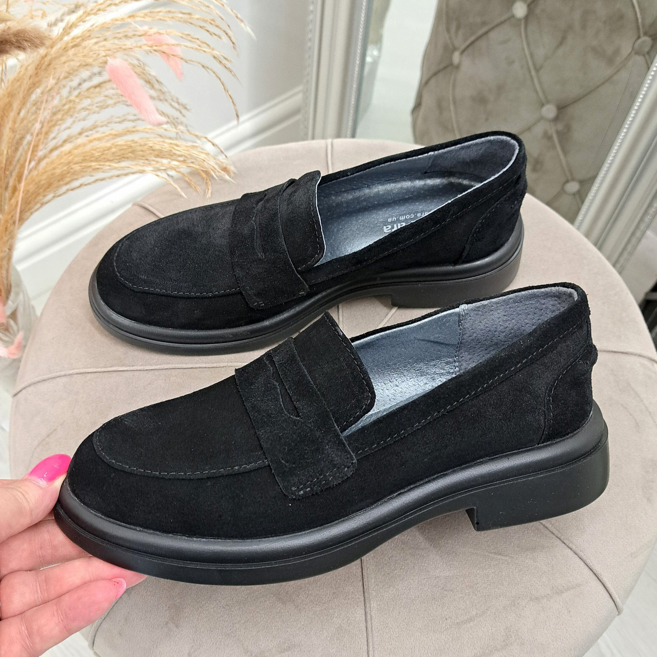 Лофери жіночі замшеві чорні, фото 1