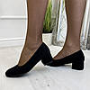 Туфлі жіночі замшеві на невисокому підборі, колір чорний, фото 2