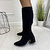 Чоботи жіночі замшеві на стійкому підборі. Колір чорний, фото 4