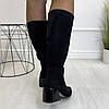 Чоботи жіночі замшеві на стійкому підборі. Колір чорний, фото 6