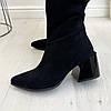 Чоботи жіночі замшеві на стійкому підборі. Колір чорний, фото 7
