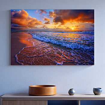 Картина красивий захід сонця над морем з хмарами Настінний декор в сучасний інтер'єр 60х40см