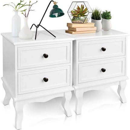 Комплект з двох білих приліжкових тумб з 2 шухлядами, фото 1