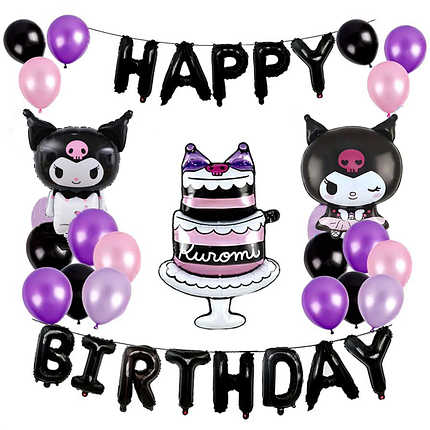 Набір із кульок Happy Birthday | Куромі Kuromi з тортом, фото 1