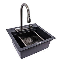 Кухонна гранітна мийка VALESO 5149 VIVA карбон чорна з водоспадом 5050