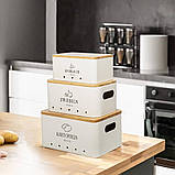 Набір банок для зберігання картоплі, цибулі й часнику, 3 шт, бежевий, кухонний органайзер, фото 4