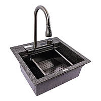 Кухонна гранітна мийка VALESO 5149 VIVA графіт з водоспадом і змішувачем 5050