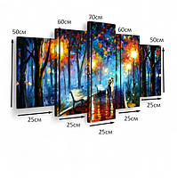 Модульна картина Вечірній краєвид осіннього міста Яскравий настінний декор в інтер'єр 125x70см з 5 частин, фото 3