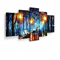 Модульна картина Вечірній краєвид осіннього міста Яскравий настінний декор в інтер'єр 125x70см з 5 частин, фото 2