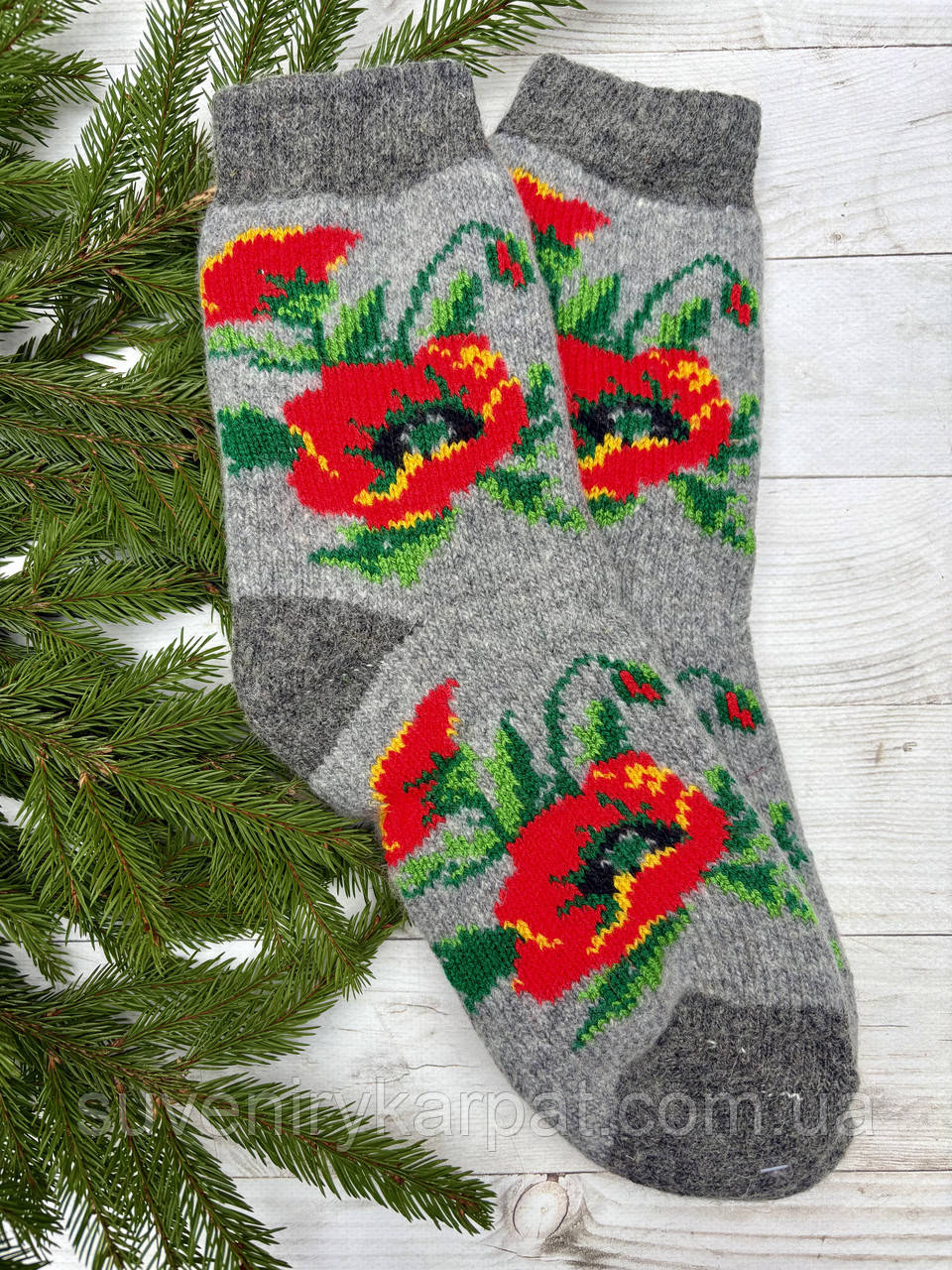 Шкарпетки жіночі з овечої шерсті квіти, фото 1