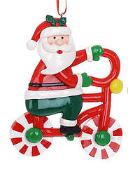 Ялинкова іграшка Карамельний Санта на велосипеді 12 см