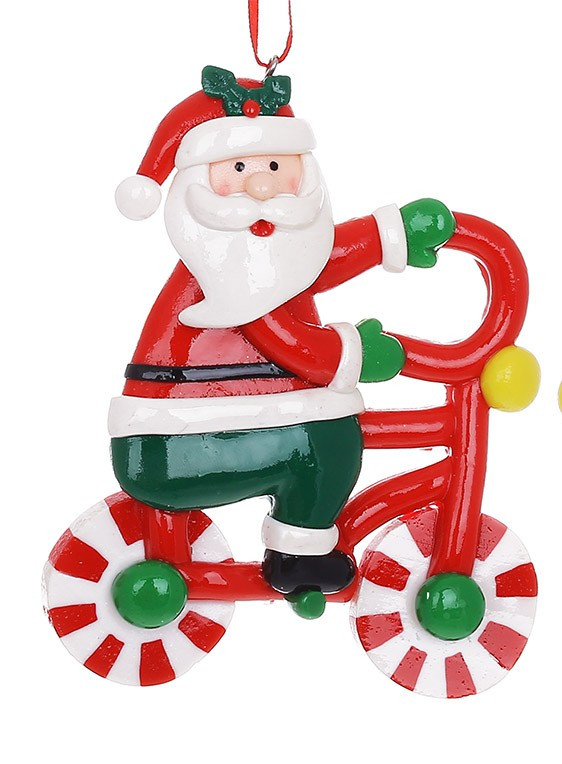Ялинкова іграшка Карамельний Санта на велосипеді 12 см, фото 1