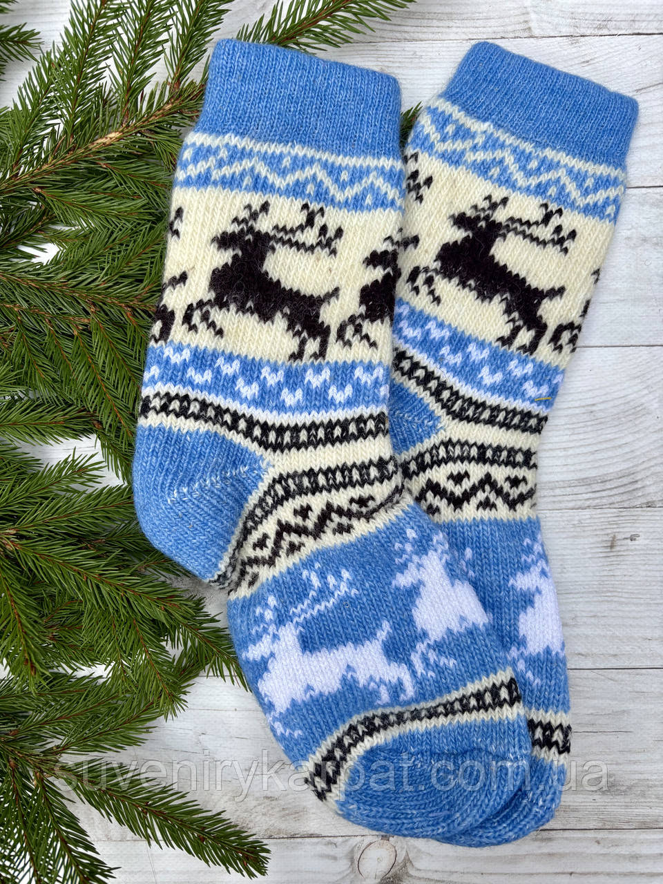 Шкарпетки жіночі з овечої шерсті новорічні, фото 1