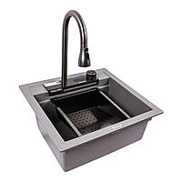 Кухонна гранітна мийка VALESO 5149 VIVA сірий мусон з водоспадом і змішувачем 5050