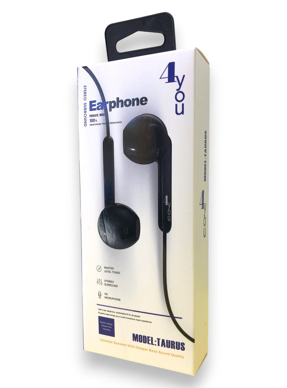 Навушники дротові 4you TAURUS (EarPods design) black