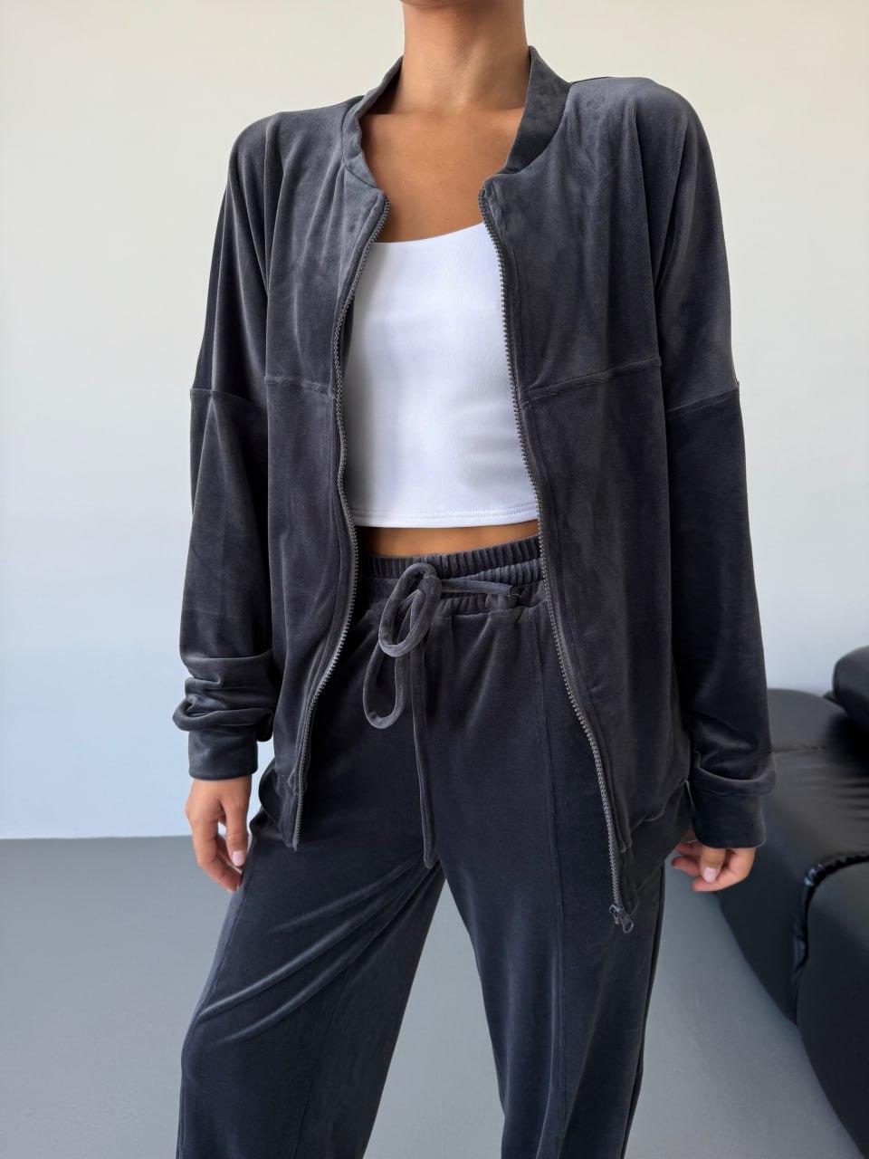 Костюм велюровий на змійці з прямими штанами в кольорах 3067, фото 1