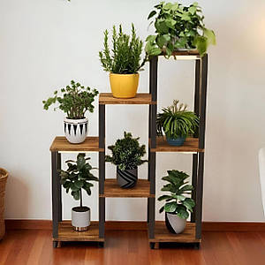 Полиця-стійка для квітів і рослин 5-ярусна дерев'яна з LED-підсвіткою