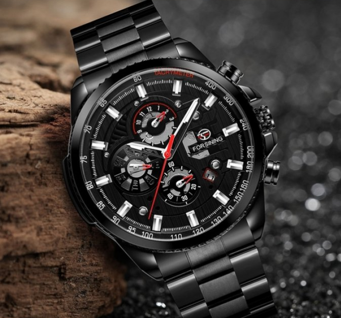 Механічний чоловічий годинник Forsining Finance з відкритим циферблатом