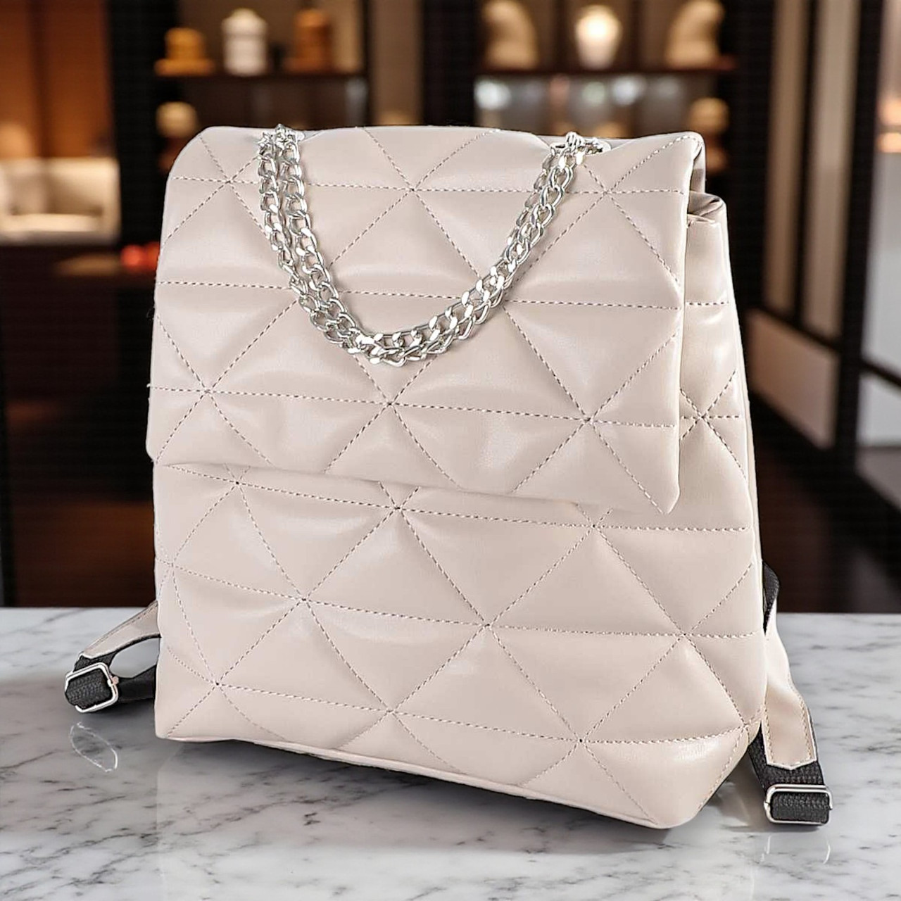 Жіночий рюкзак бежевий гарний рюкзачок для міста з екошкіри, фото 1