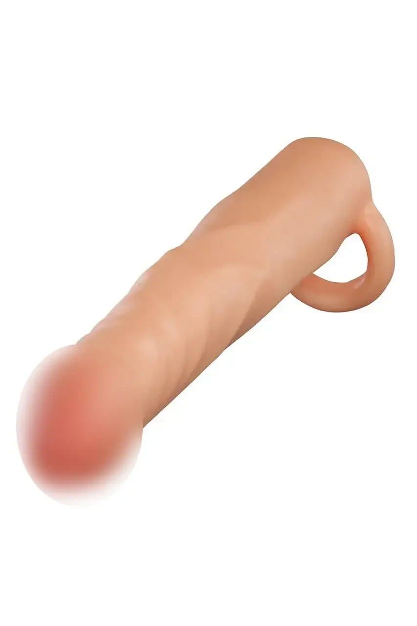 Насадка на пеніс реалістична Blush Performance Plus з кільцем для мошонки, бежева