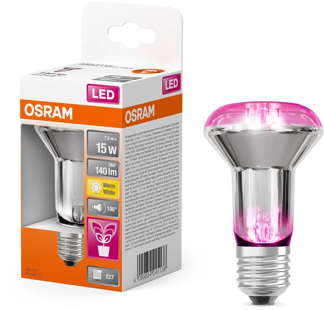 Світлодіодна фітолампа OSRAM R63 GROW 7,5W 230V 140Lm 1300K E27 (4099854245138), фото 1