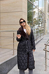 Стьобане пальто з водовідштовхувальної матової плащівки з еко хутром на воріті і обромкою розміри 42-54