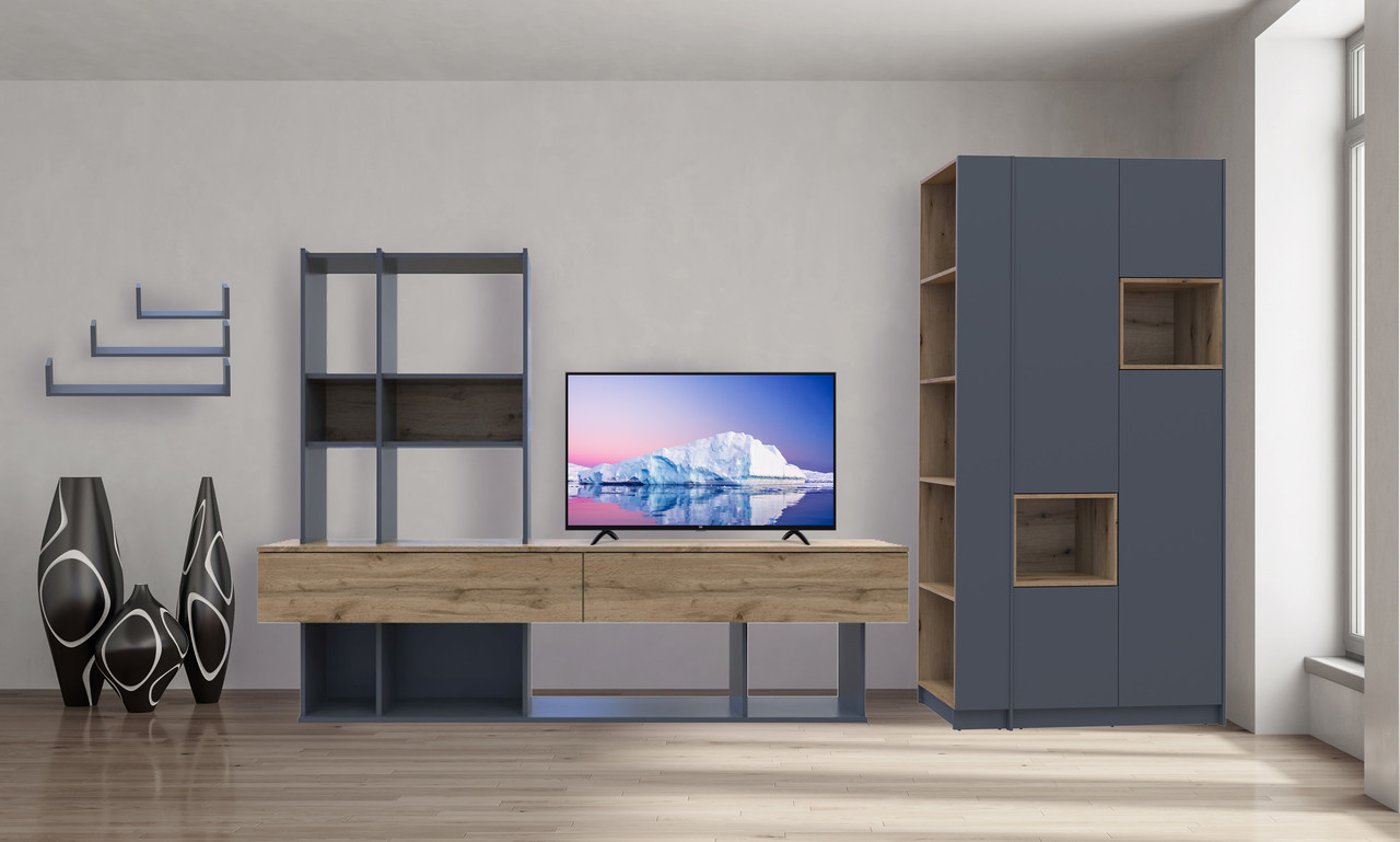 Комплект меблів у вітальню, шафа Дейл стінка Нота полиці Філ, Графіт / Дбу Євок