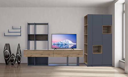 Комплект меблів у вітальню, шафа Дейл стінка Нота полиці Філ, Графіт / Дбу Євок, фото 1