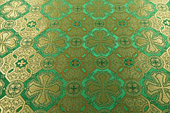Шовкова церковна тканини Канон зелена з золомтом