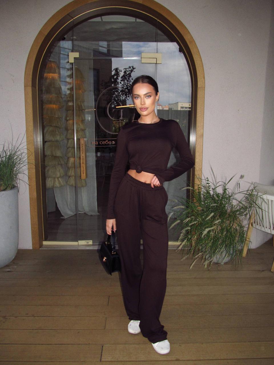 Жіночий прогулянковий костюм: Колір — шоколад, чорний; Розмір — 42-44, 44-46;, фото 1