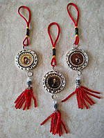 Підвіска з іконою в машину червона з бісером